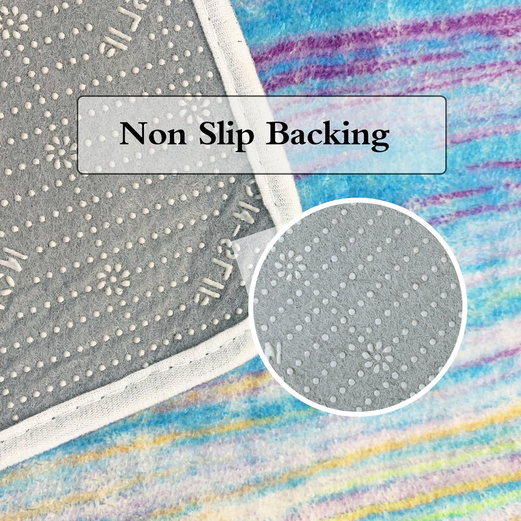 Colorful Rainbow Area Rug 5'x7'(55"x78") Soft Kids Rug Blue Striped Floor Mat Plush Fluffy Washable Carpet Playroom