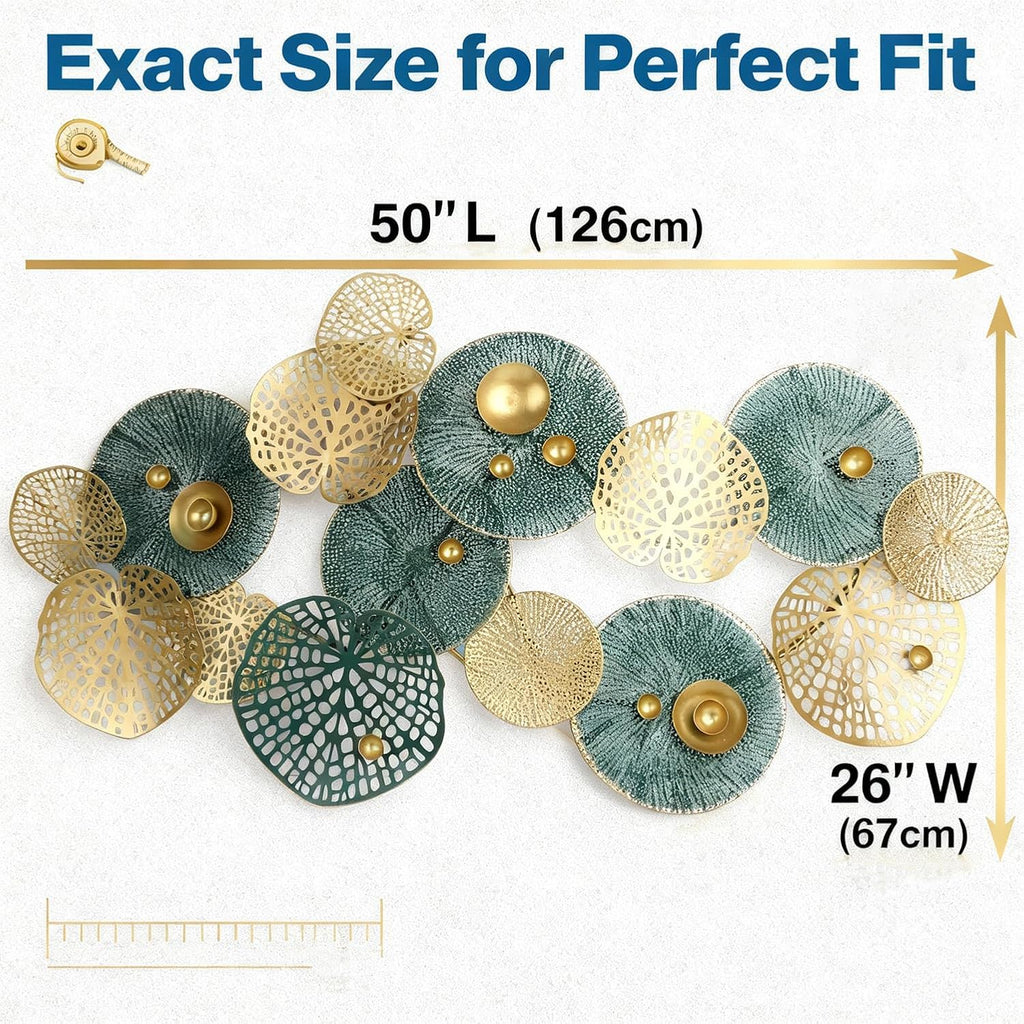 Large 3D Metal Wall Art, Modern Blue & Gold Lotus Leaf Sculpture, Coastal Home Decor Bedroom, Fall Halloween