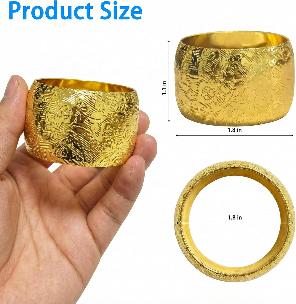 Gold Napkin Rings,Gold Metal Napkin Holder for Table,Embossed Floral Pattern,Metal Serviette Rings - Set of 12