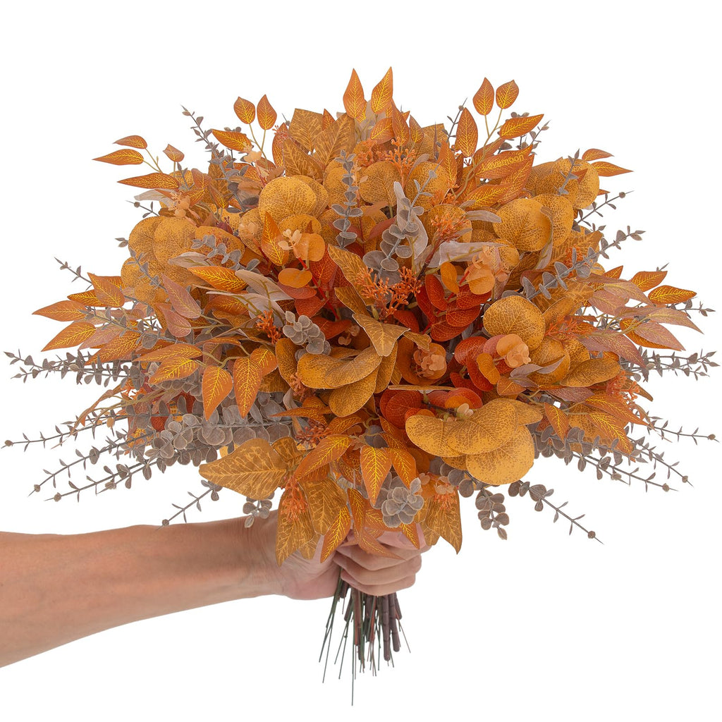 260 Pcs Fall Mixed Greenery Artificial Eucalyptus Stems, Orange