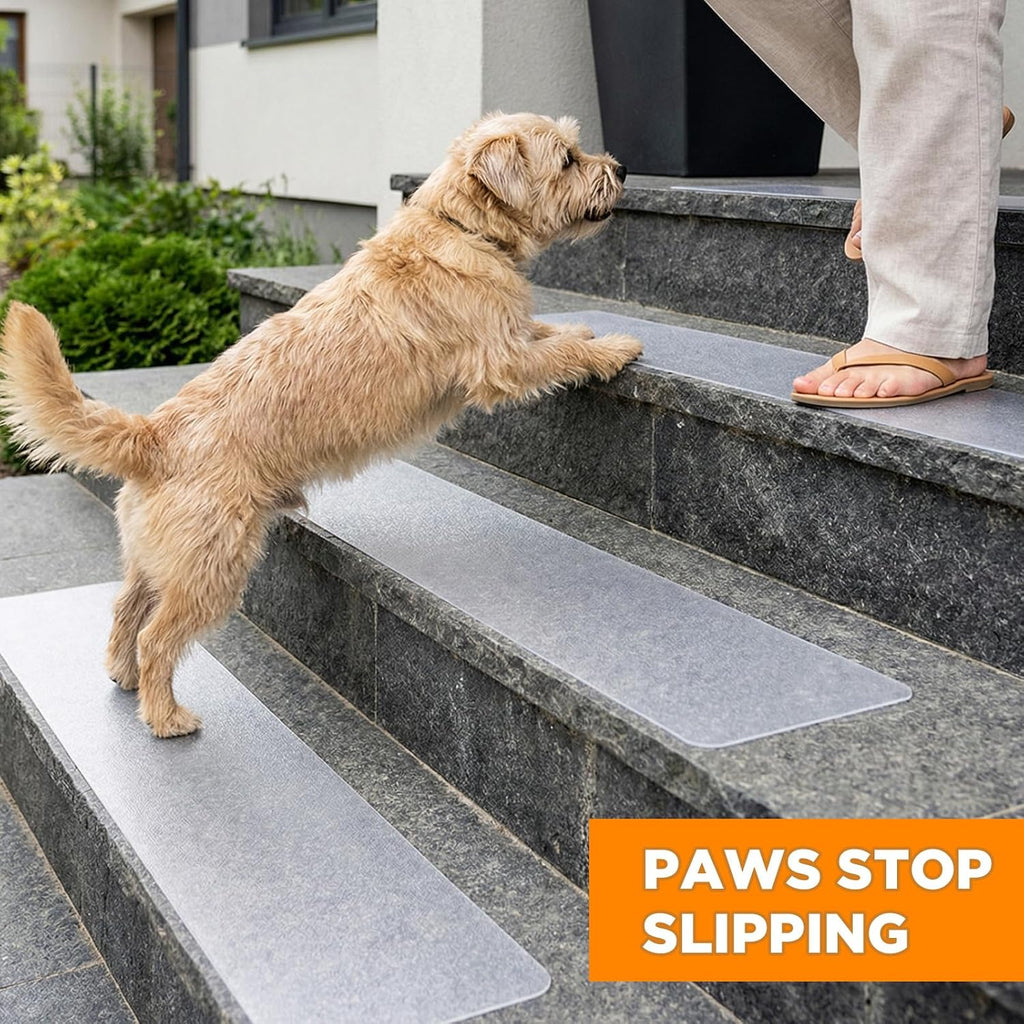 30" x 10" Clear Stair Treads 10 Pack Non-Slip Waterproof Self Adhesive Stair Treads Strips for Wooden Steps, Pre Cut