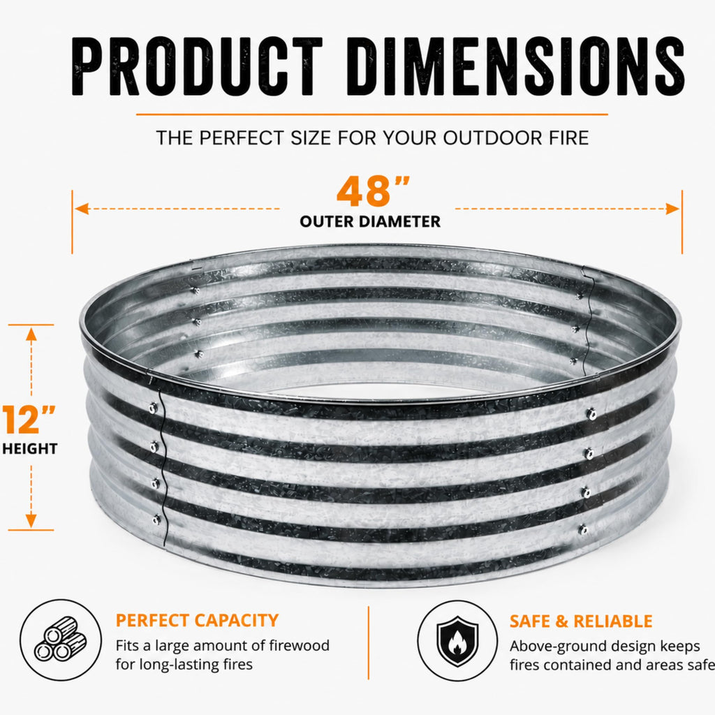Fire Horse 48 Inch Fire Pit Ring - Heavy Duty Wood Burning Fire Ring Insert - Outdoor Steel Campfire Bonfire Pit