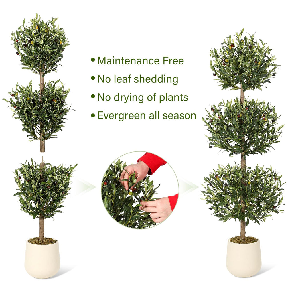 5FT Artificial Olive Tree, Triple Ball Topiary Fake Plants