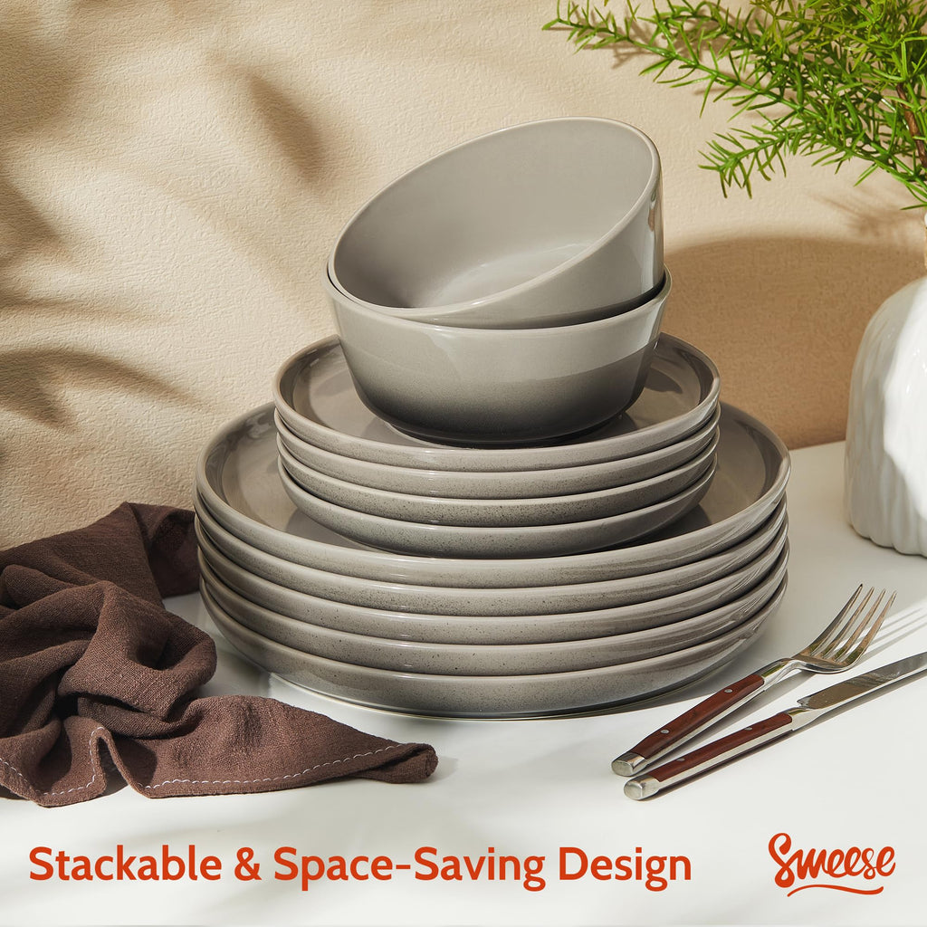 Porcelain Dinnerware Sets, Handpainted Plates and Bowls Set for 6, Scratch Resistant Dinner Set, Dishwasher and Oven