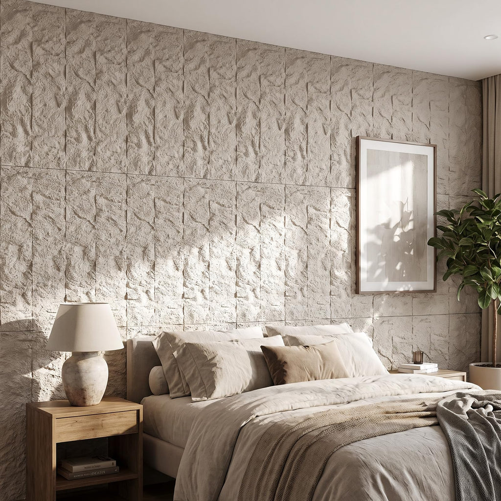 3D Faux Stone Wall Panels, 4 PCS PU Wainscoting Panel - Layered Moonstone Design for Interior Wall Decor, Home &