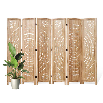 66.9Inch Folding Room Divider, 6 Panels Wood Carved Privacy Screens, Free Assembled Freestanding Partition Restaurant