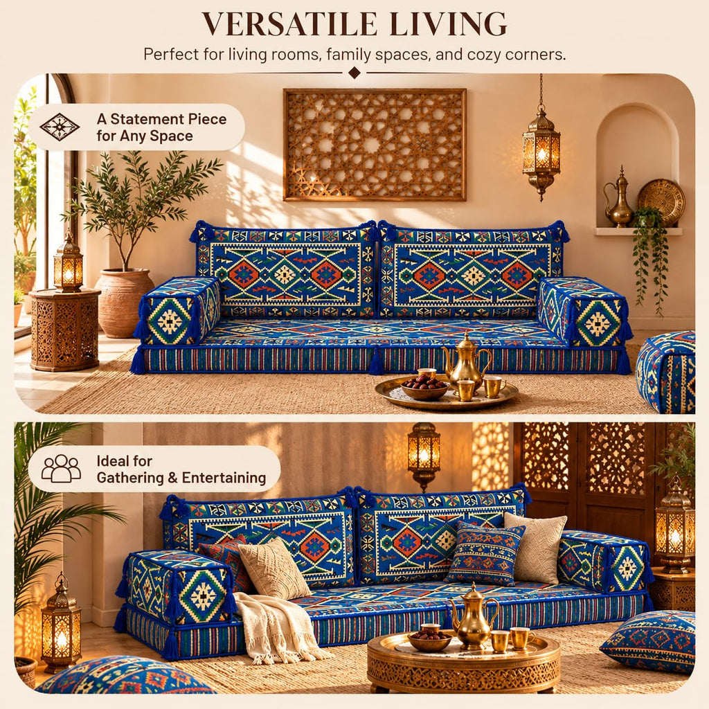 Majlis Sofa - 75x27x4 inch Floor Seating Convertible Guest Mattress Moroccan Traditional Bohemian Furniture Loveseat