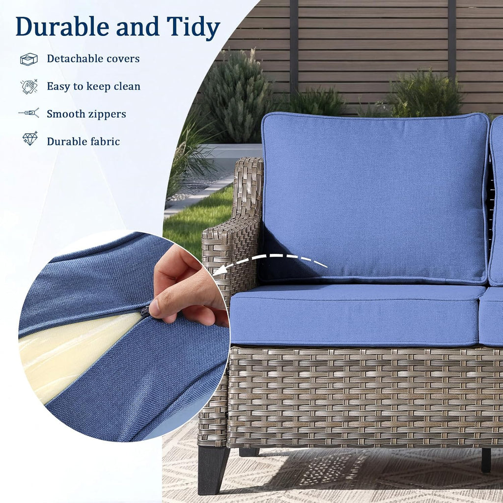 Luxury Patio Furniture Sofa Set - 8 Pieces All Weather Wicker Outdoor Couch and High Back Swivel Rocker Patio Chairs