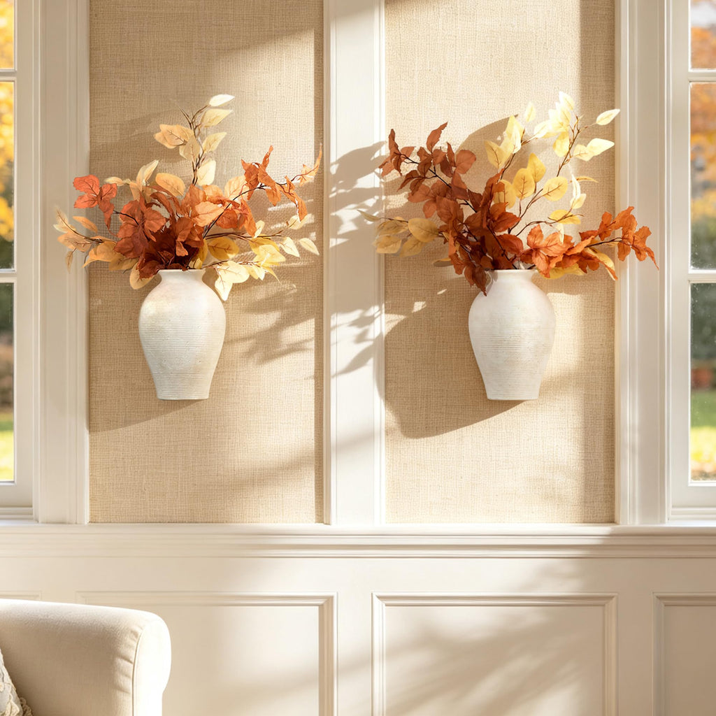 2 Pack Ceramic Wall Vase Home Decor Hanging Planter (12" Rustic)