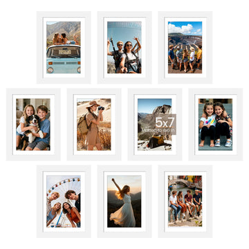 5x7 Picture Frame Set of 10, Display Pictures 4x6 with Mat or 5x7 Without, Multi Photo Frames Collage for Wall or
