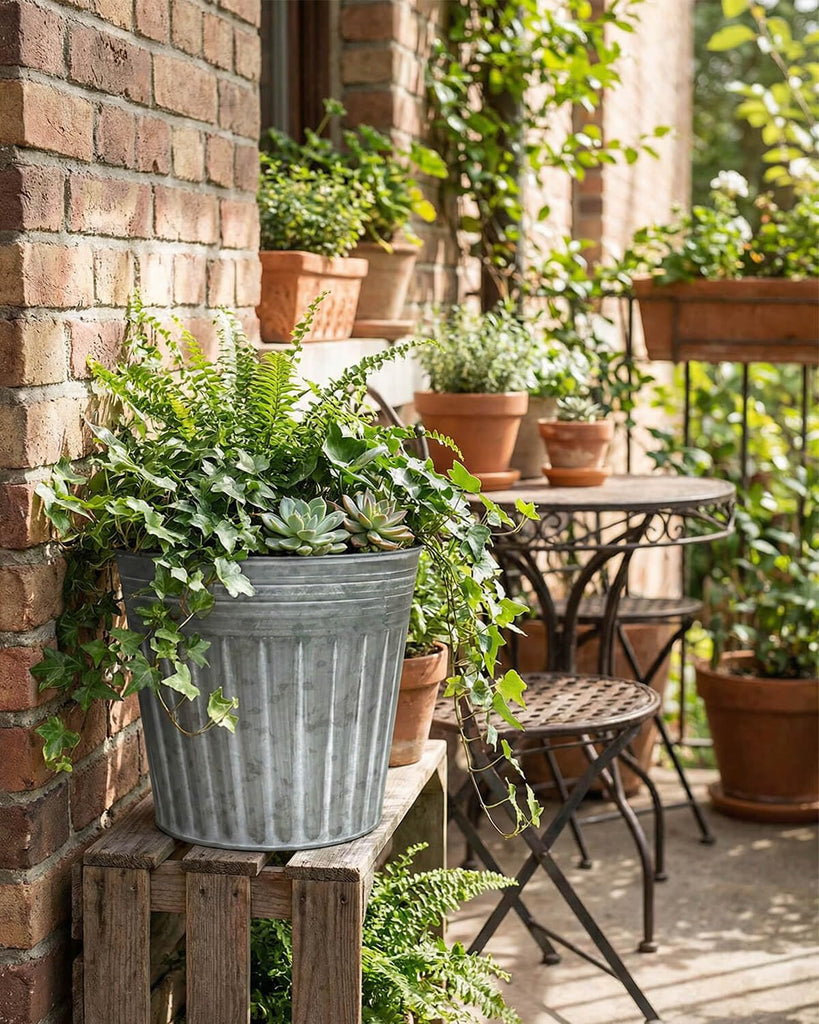 8 Inch Galvanized Planters, 4 Pack Metal Plant Pots with Drainage Hole