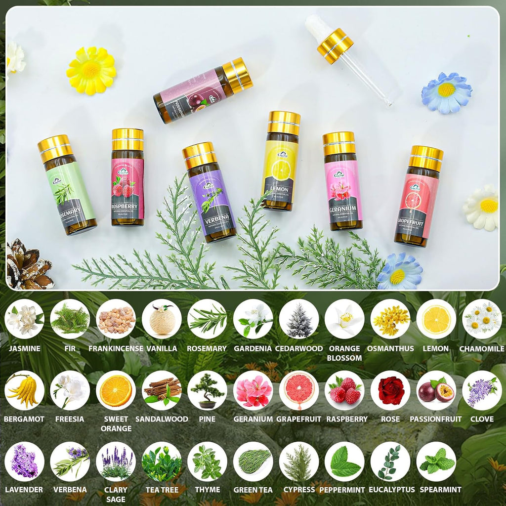 Essential Oil Set, Fragrance Oils for Diffusers, Home Care, Humidifier Laundry, Candle Making - Tea Tree - Set of 32