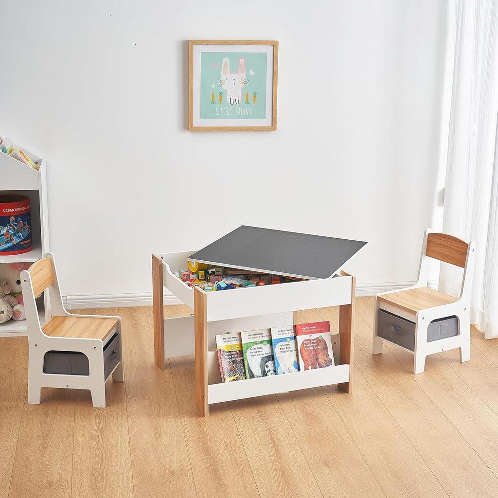 Kids Table and Chair Set, 4 in 1 Toddler Desk with Storage Drawer