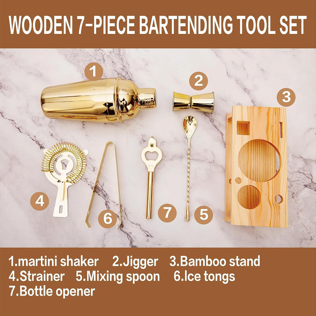 Cocktail Shaker Set Stainless Steel Bartending Kit 18.6oz Cocktail Bar Set Cocktail Mix Drink Making Kit Professional - Set of 7
