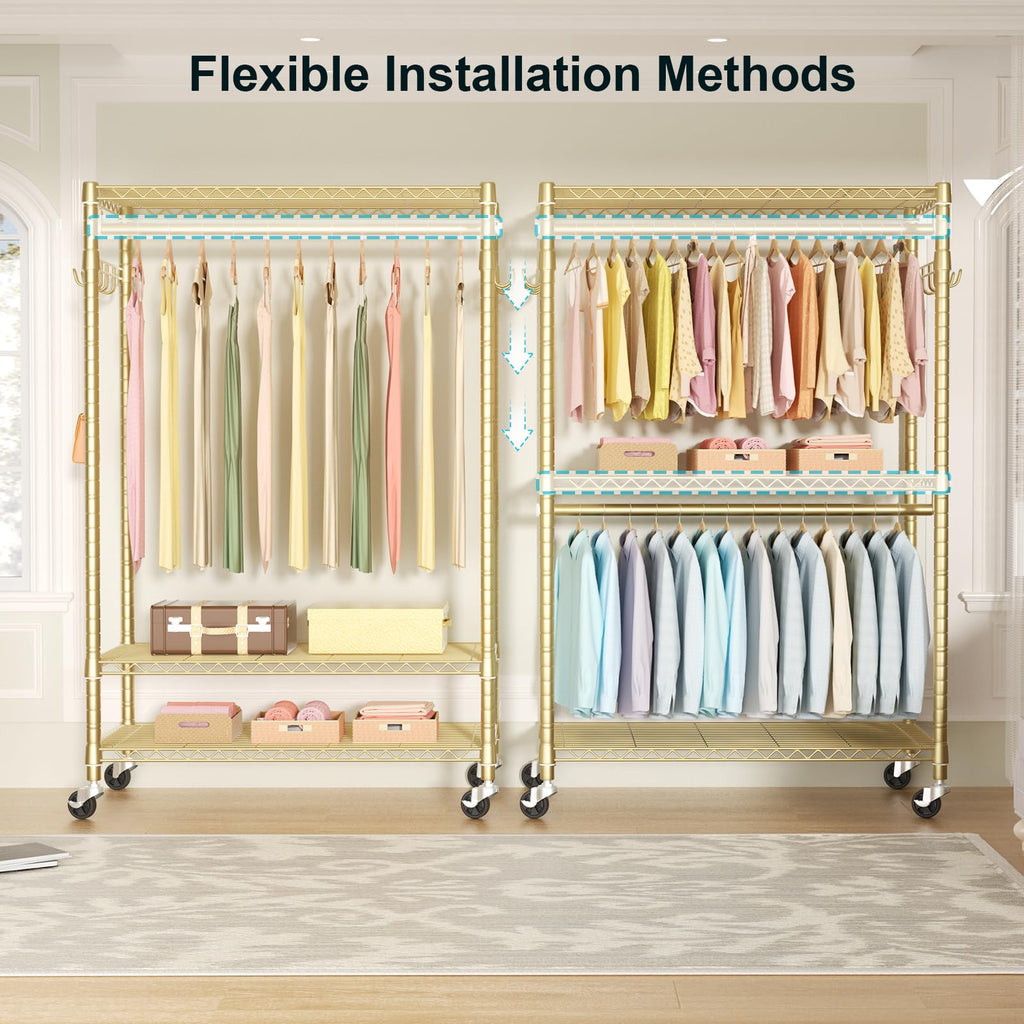 P1 Plus Rolling Clothes Rack, 22mm Diameter Heavy Duty Garment Rack
