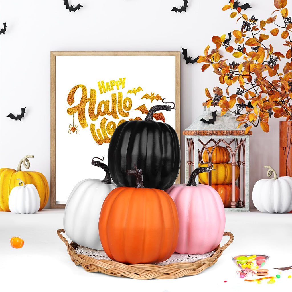 6 Inch Large Artificial Pumpkins, 4PCS Big Colorful Pumpkins Faux Foam Harvest Pumpkins for Fall Autumn Thanksgiving
