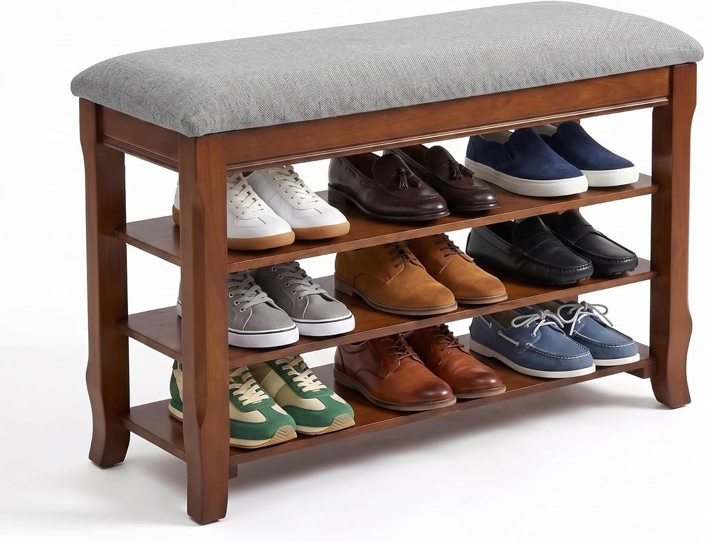 Solid Wood Shoe Rack Bench with Storage, Flip-Top Soft-Close Lid, 31.5" | 550 lbs Max Load, Adjustable Shelves