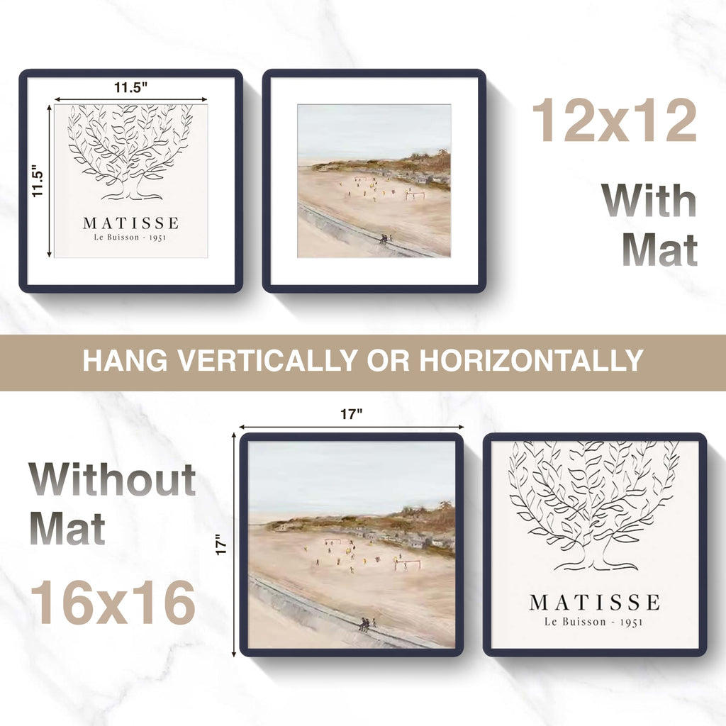 16x16 Solid Wood Square Frame | Matted for 12x12 Picture | Tempered Glass and Hanging Hardware Included | Navy Blue