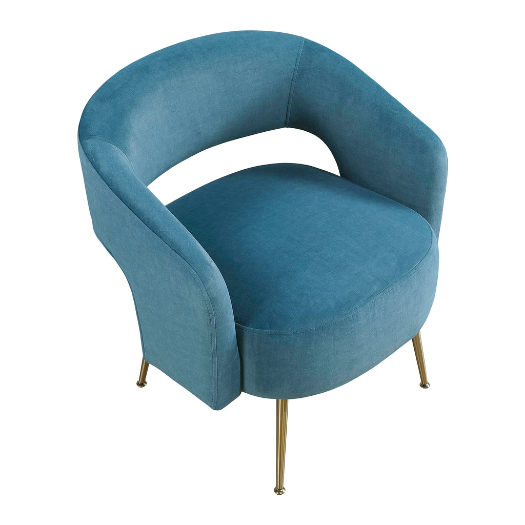 Mid-Century Modern Velvet Accent Chair with Open Back, Dark Teal