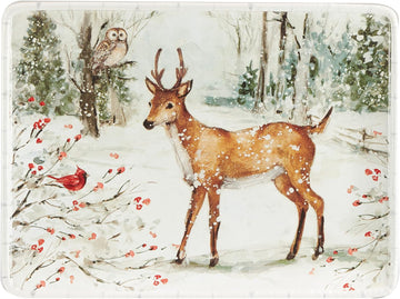 Winter's Walk Ceramic Rectangular Platter - Showcase roasts, appetizers, or desserts on this wintry woodland platter