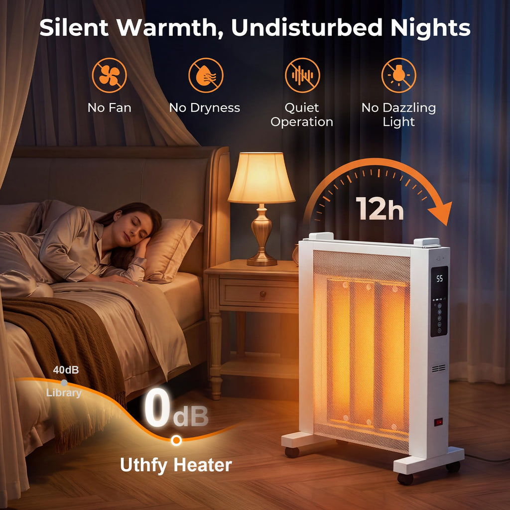 26" Space Heater for Large Room, 1500w Electric Mica Panel Heater, 3 Sides Heating, 12H Timer, Remote, 3 Modes