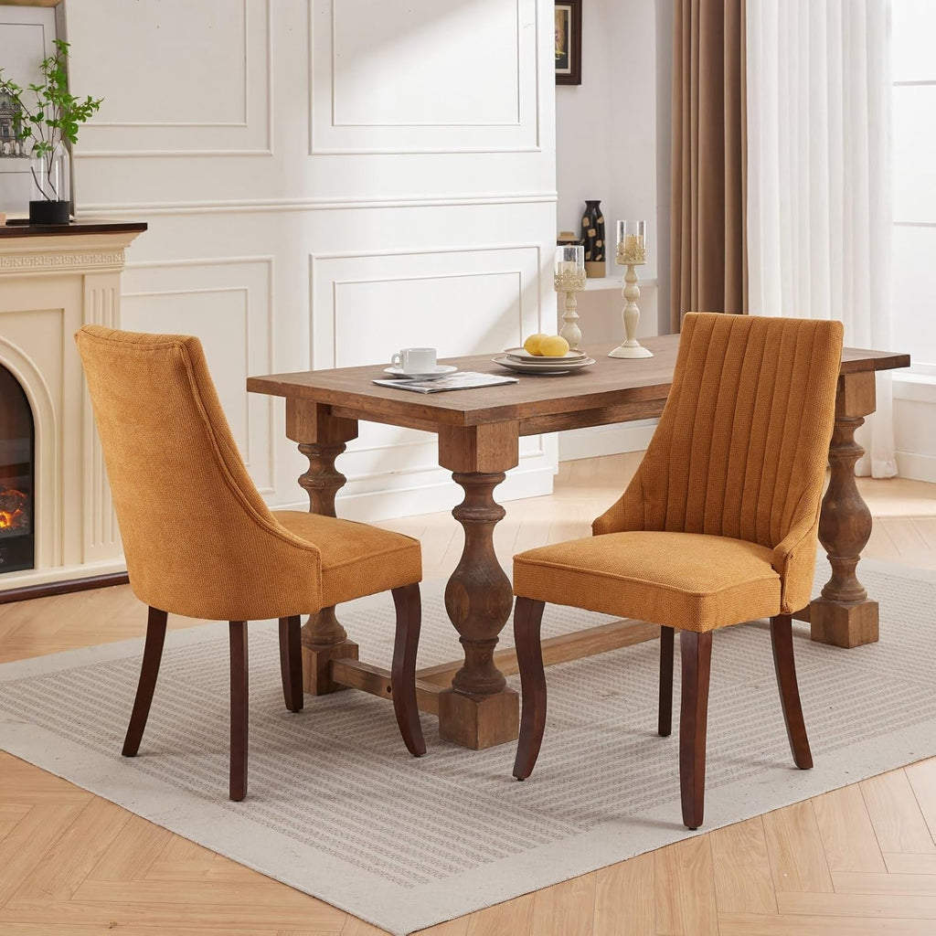 Set of 2 Upholstered Dining Chairs with High Backrest, Velvet Fabric Accent Kitchen Chairs