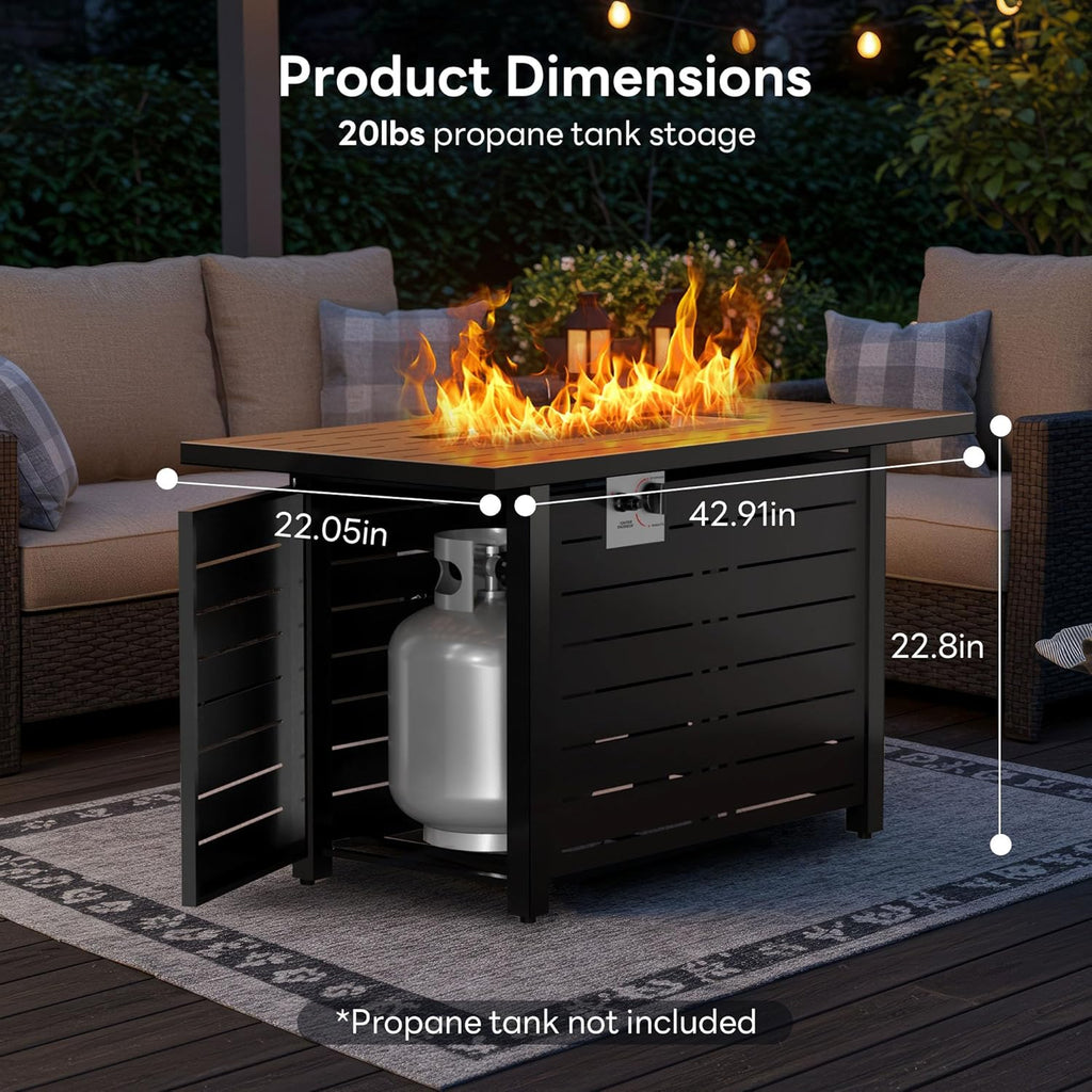 43 Inch Propane Fire Pit, 3-in-1 Multi-Use Outdoor Fire Pit Table, 50,000 BTU Steel Gas Fire Pit with Lid & Lava Rock