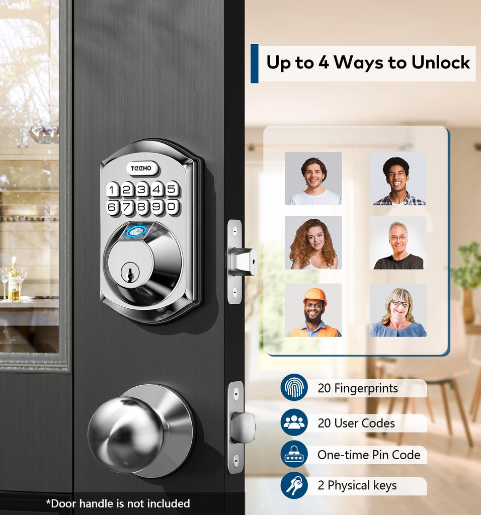 Fingerprint Deadbolt with Keypad for Front Door, Satin Nickel