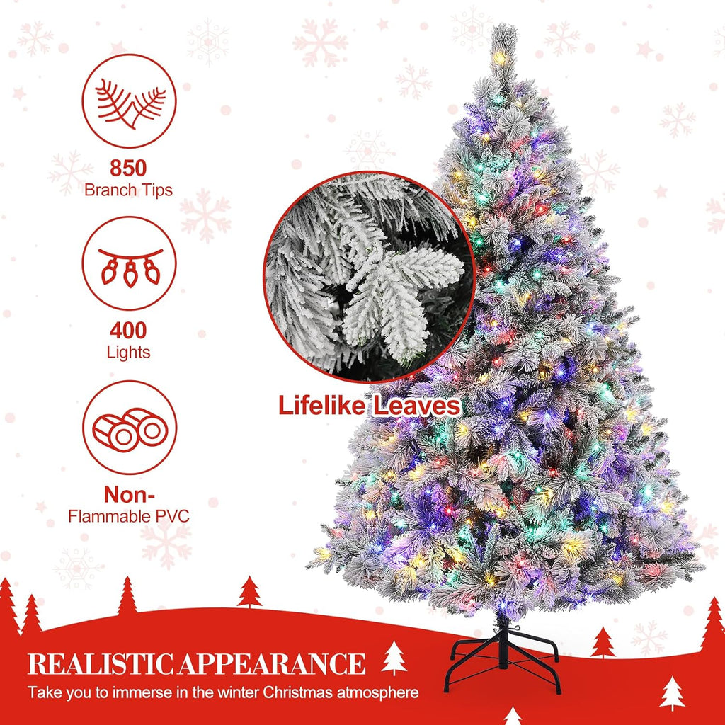 6ft Christmas Decorations Realistic Snow-Flocked Pine Christmas Tree - Premium PVC & PE Construction with 850 Branch