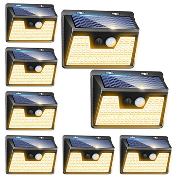 Solar Lights Outdoor Waterproof [8 Pack/], Warm White Motion Sensor Light Ultra-Bright, 3 Modes Solar Fence