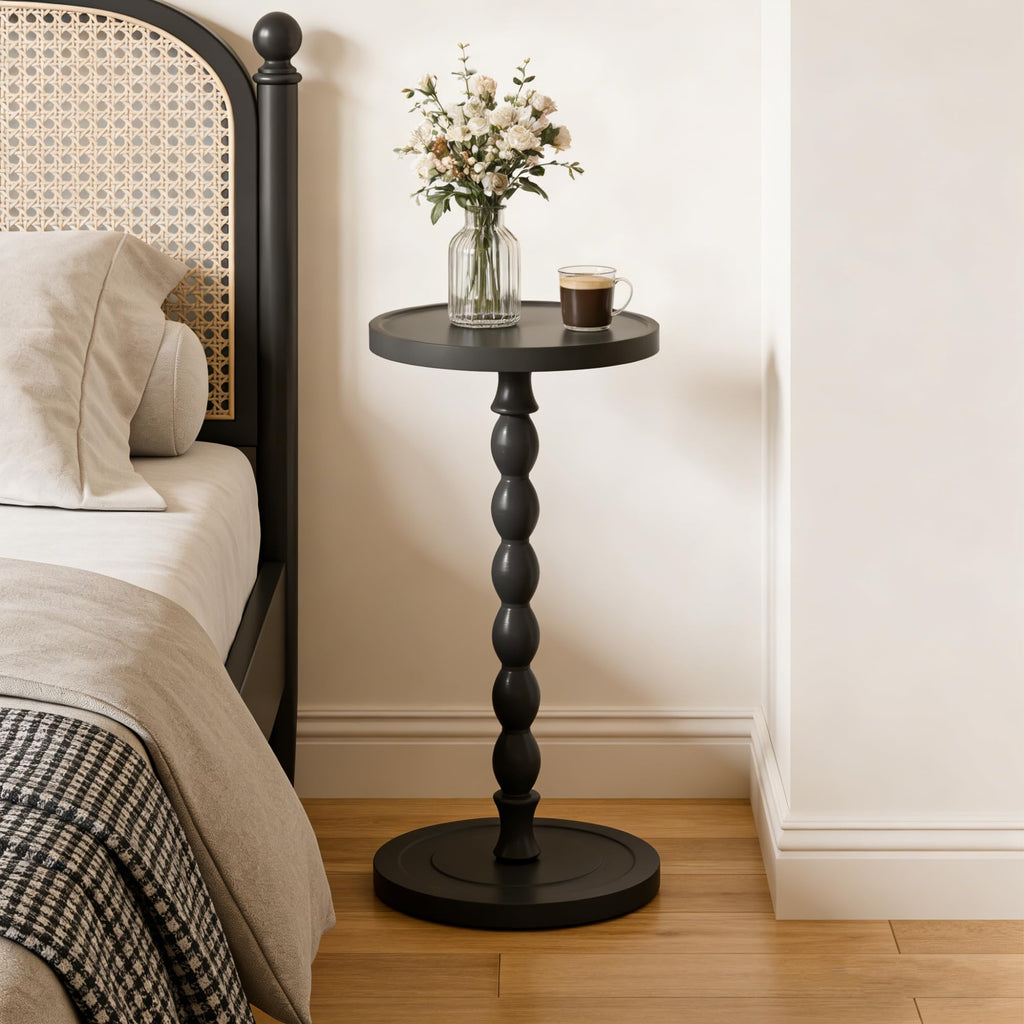 Small Round Side Table, Rubberwood‌ Drink Table for Small Spaces