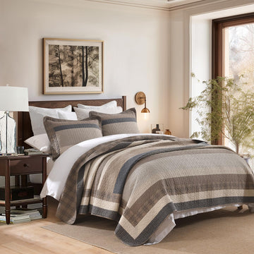Quilt - Brown Wood Striped Quilt Set, 98"x 106"