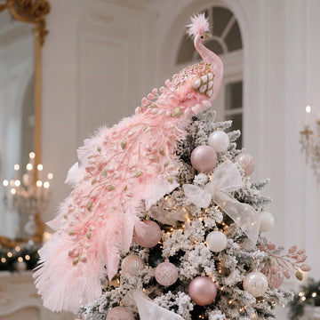 15 Inch Christmas Peacock Tree Topper, Glitter Peacock Feather Ornaments
