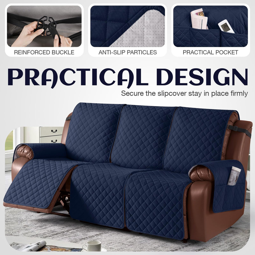 Waterproof Recliner Sofa Covers Washable, 3 Seater, Dark Blue