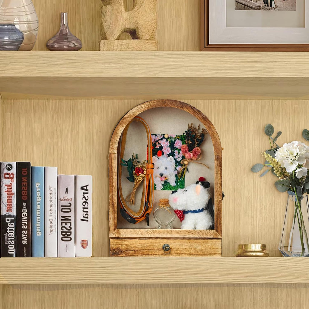 Pet Memorial Shadow Box, Arch Wooden Keepsake Display