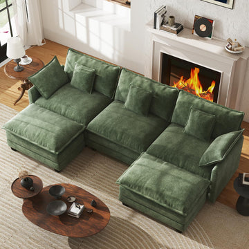 111.4" Modular Sectional Sofa, U Shape Cloud Couch with 2 Movable Ottoman, Comfy Chenille Deep Seat Sofa with Soft