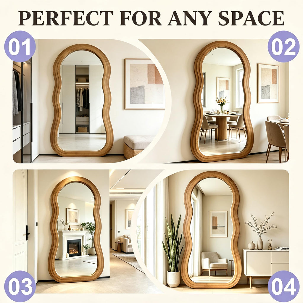 Wavy Full Length Mirror, 71"x33.5" Oversized Solid Wood Mirror