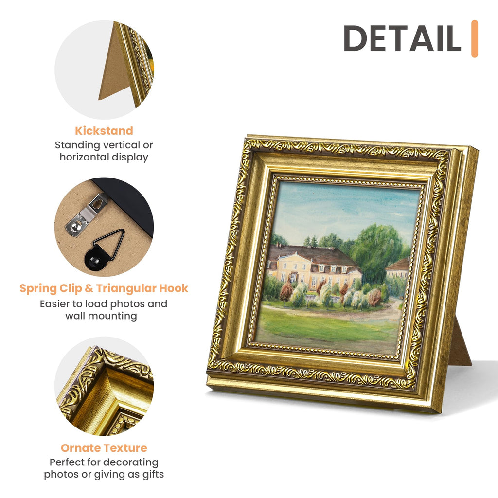 Vintage 5x5 Picture Frame, Antique Gold Frames, 2 Pack