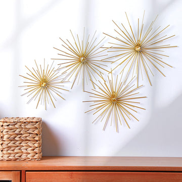 4 Pcs Gold Starburst Wall Decor, Metal 3D Spike Wall Art Set