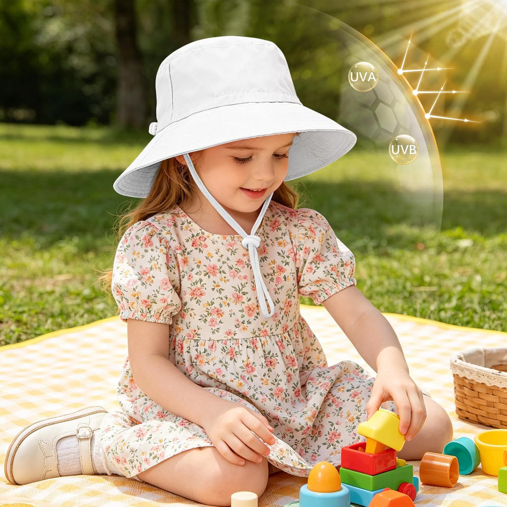 4 Pack Baby Toddler Sun Hat Summer UPF 50+ Sun Protection Bucket Hat Adjustable Wide Brim Beach Hats for Girls Boys