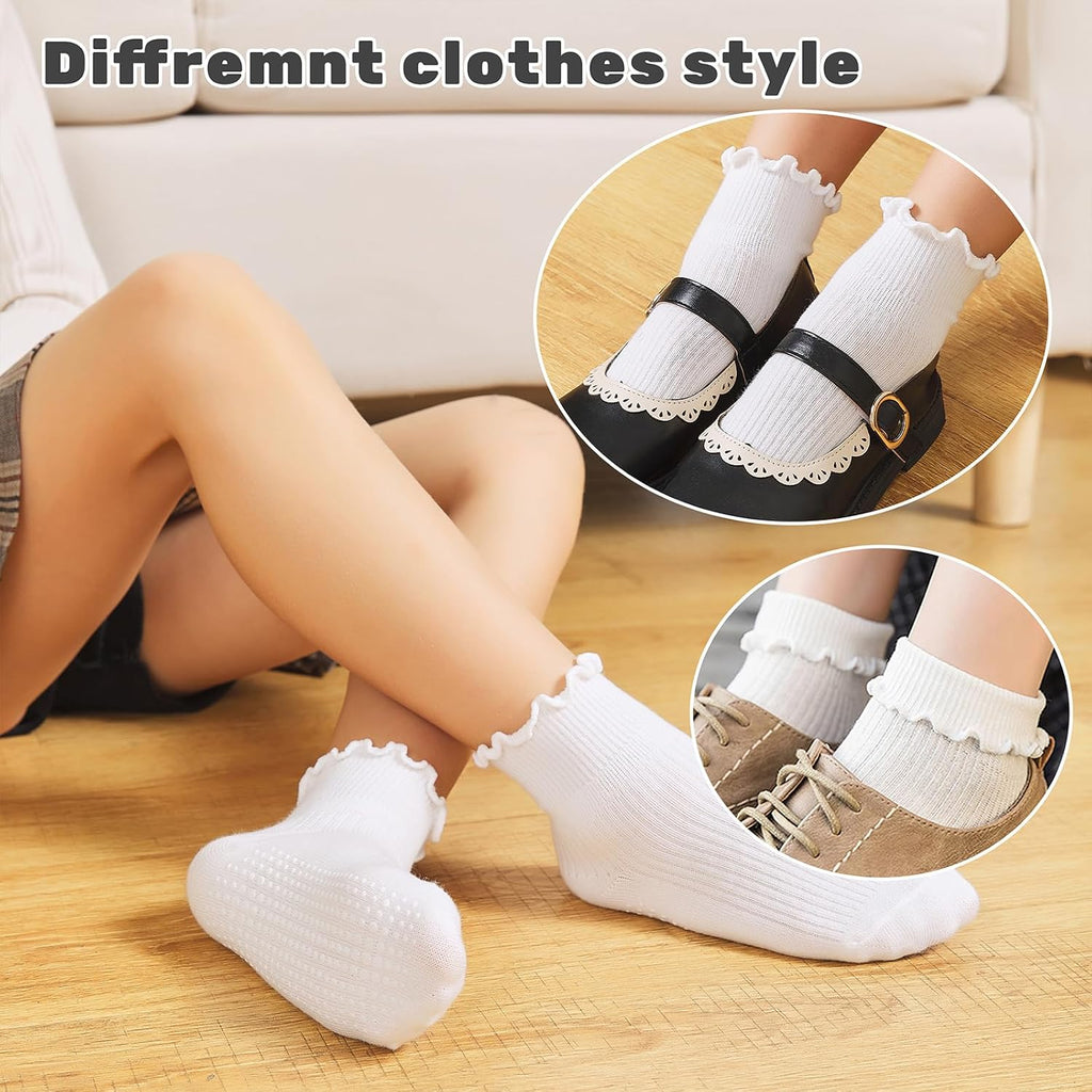 Toddler Socks Ruffle for Girls Baby Grip Socks Non Slip Cute Frill