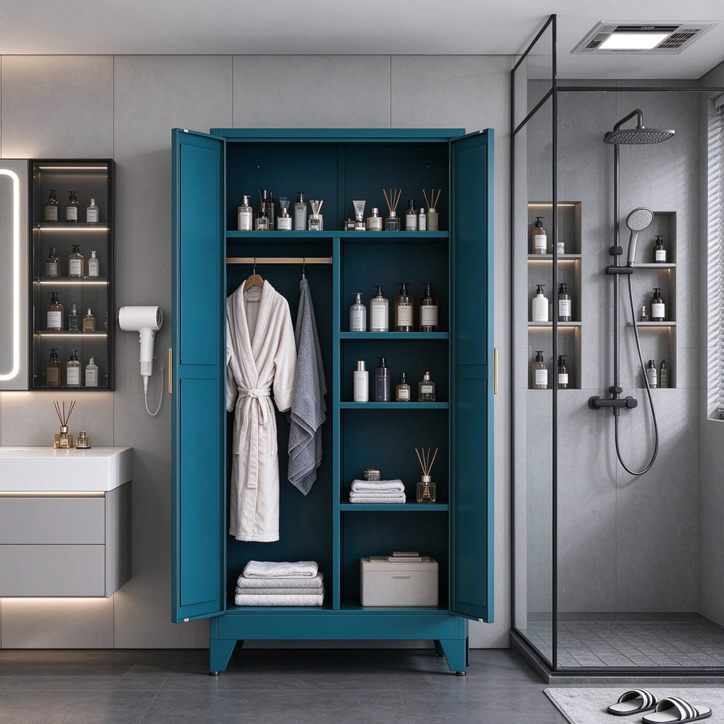 71" H Metal Garage Storage Cabinets,Broom Closet Storage Cabinet,Utility Cabinet,Blue Storage Cabinets