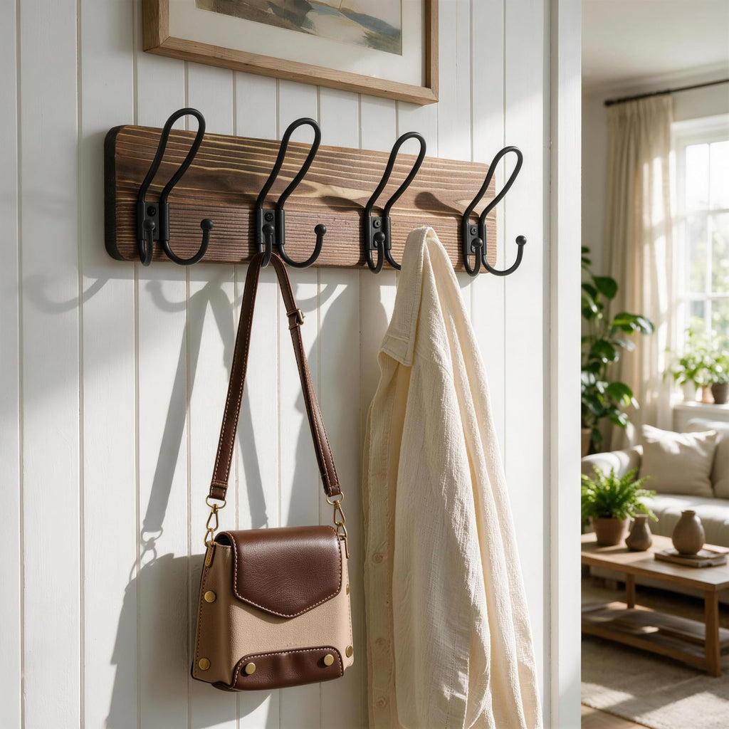 Coat Rack Wall Mount, Solid Wood Wall Mounted Coat Rack with Hooks, 24 Inch Wooden Coat Hooks for Wall, Rustic