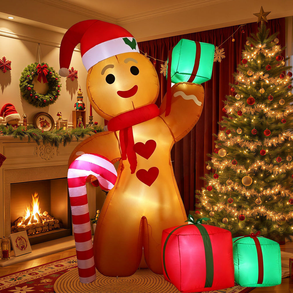 7.9FT Christmas Inflatables Gingerbread Man Candy Cane Outdoor Decor