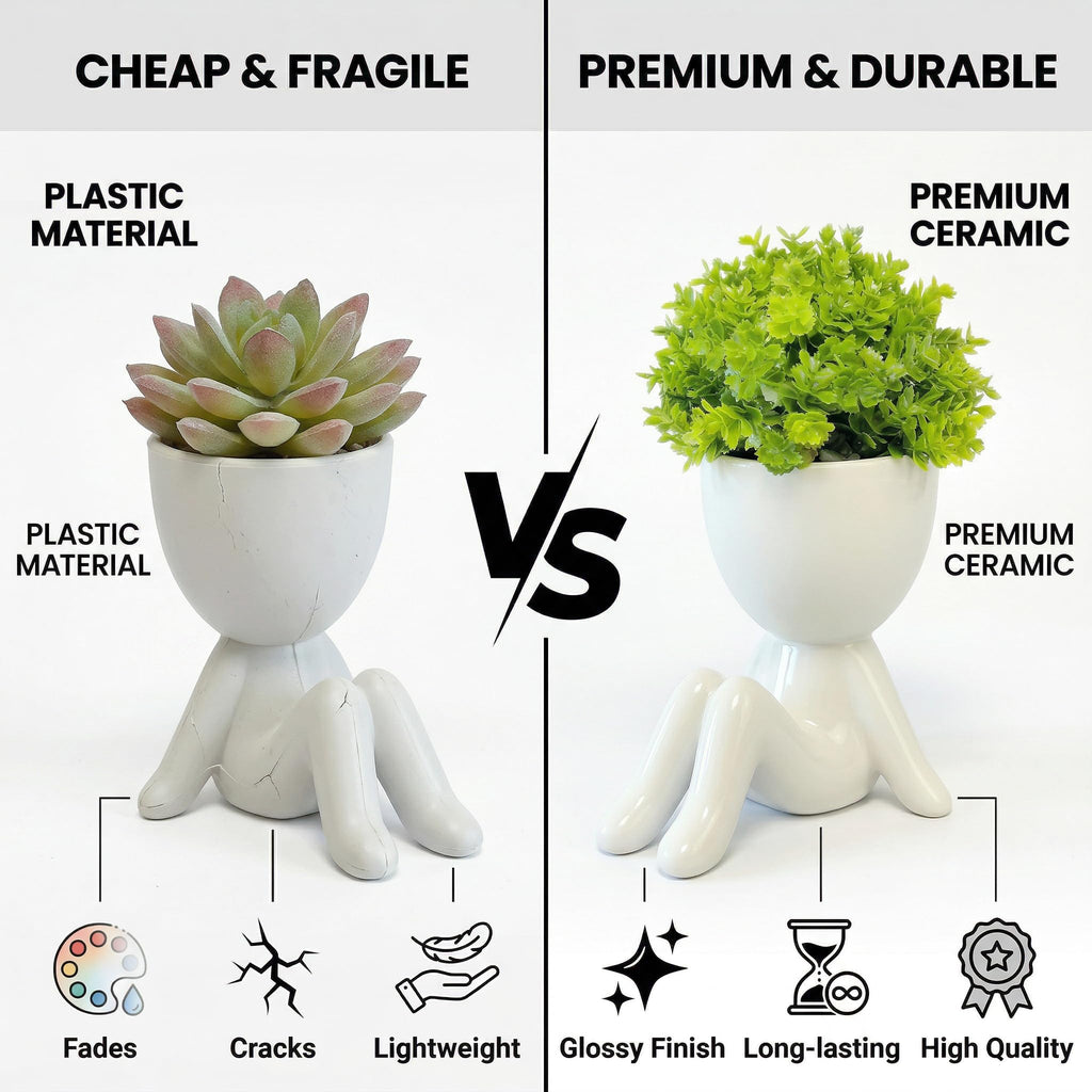 4 Packs Creative Small Fake Plants Artificial Succulents in Ceramic Human Shaped Pots Cute Office Plants For Desk