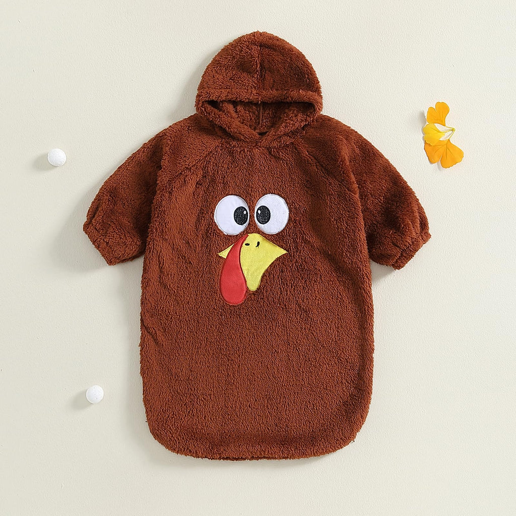 Infant Baby Girls Boys Thanksgiving Outfit Turkey Onesie Newborn Baby Long Sleeve Furry Romper Clothes (Brown, 3-6