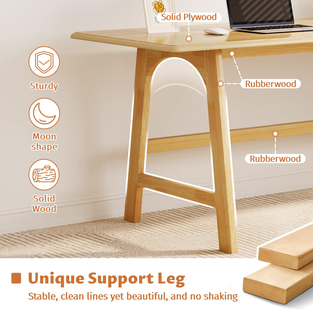 Solid Wood Writing Table - 48" W Minimalist PC Computer Desk, Oak