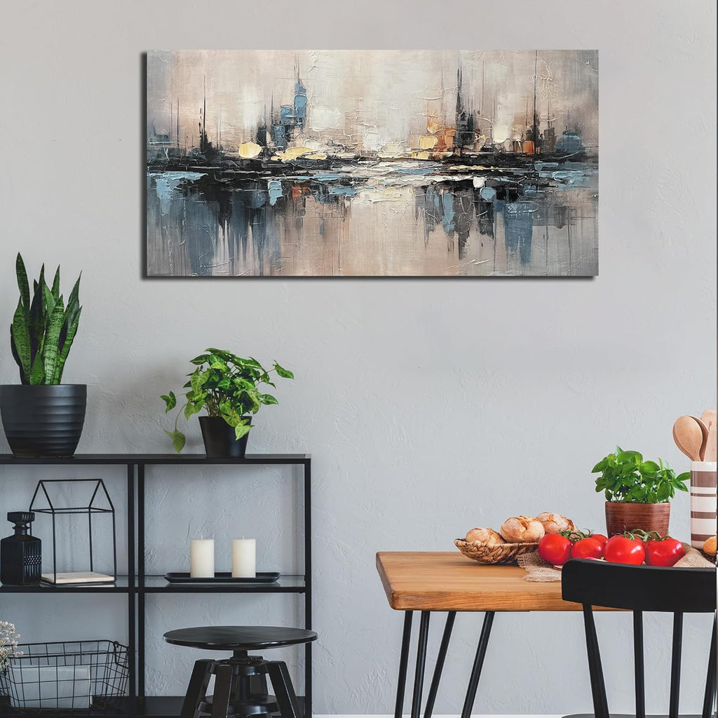 Abstract Canvas Wall Art for Bedrooom Blue and Gray Wall Decor City Wall Art Inches