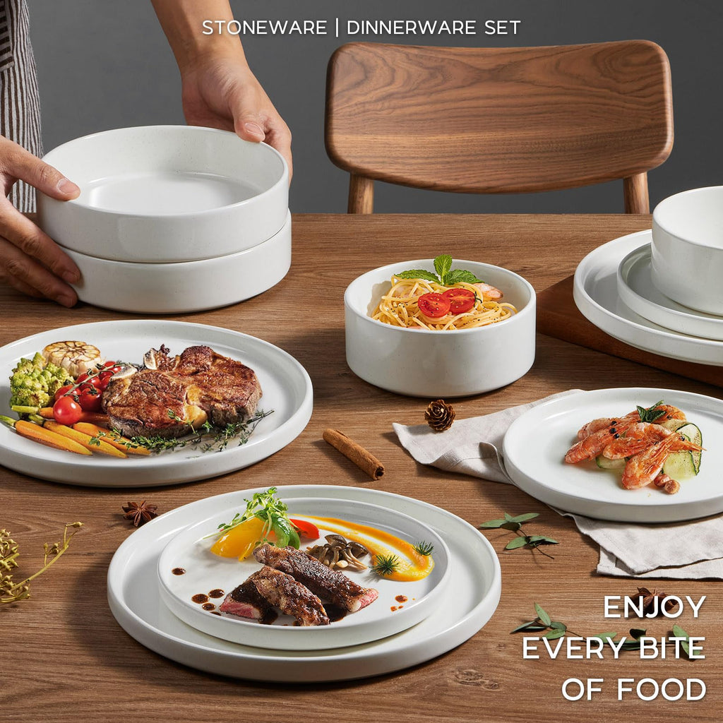 Dinnerware Sets with Pasta Bowl for 6, White Plate and Bowl Dish Set