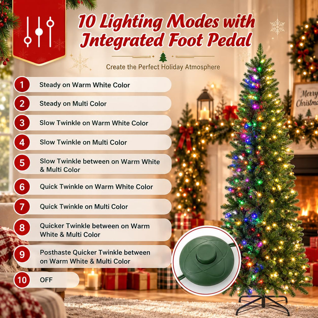 7.5 FT Pre-Lit Artificial Christmas Tree, Slim, Pencil, Easy Setup